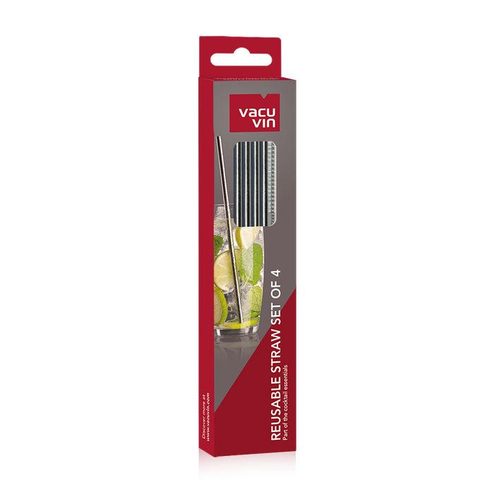 Vacu Vin Stainless Steel 4pc Straw Set with Brush