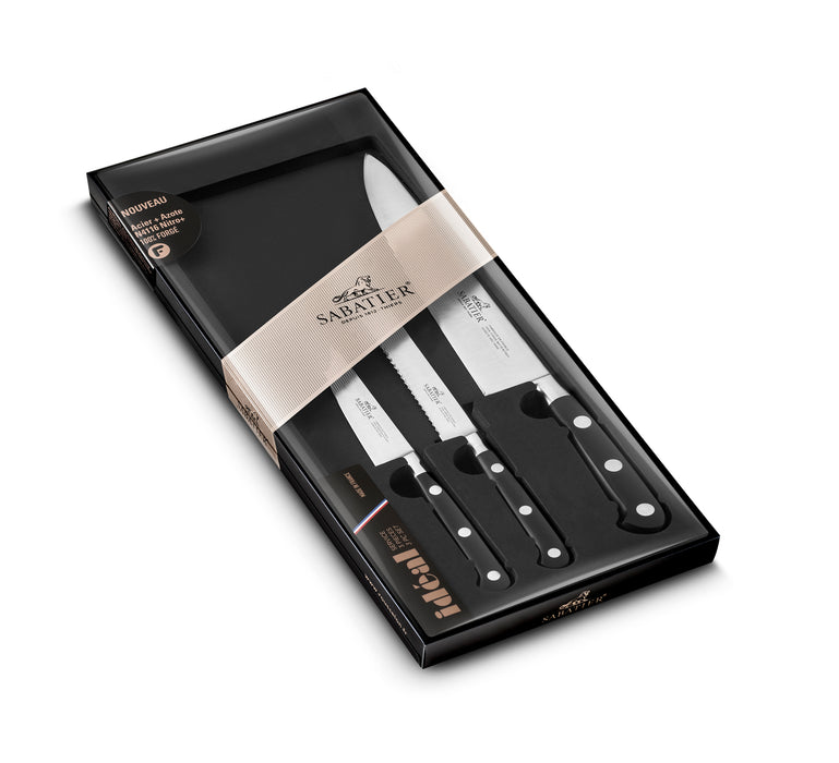 Lion Sabatier 3pc 10cm Paring, 12cm Serrated Utility, 20cm Chef Knife Set - Ideal Steel