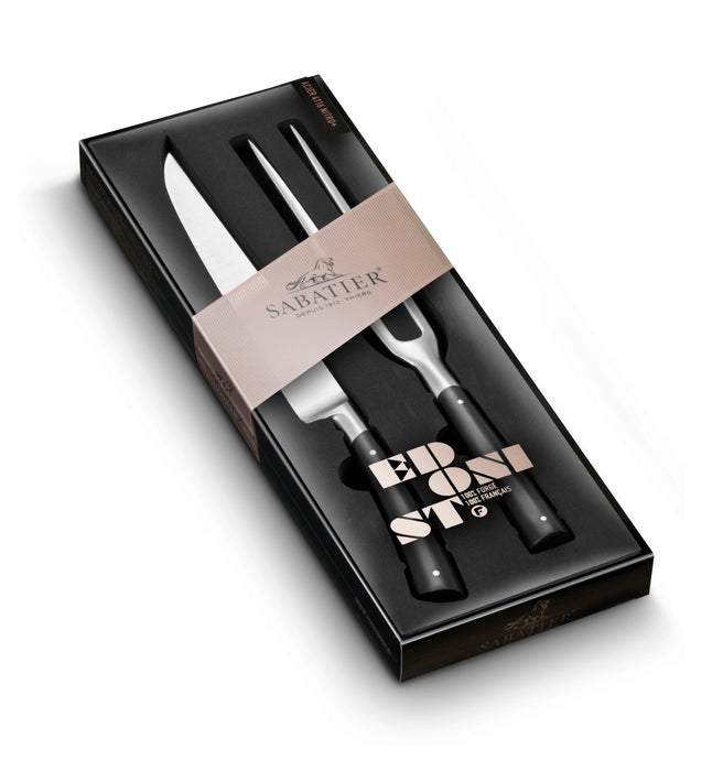 Lion Sabatier 2pc 16cm Carving Fork, 20cm Yatagan Knife Set - Edonist Black