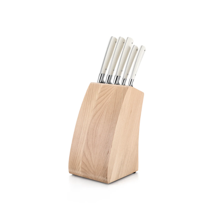 Lion Sabatier Paris Beechwood Knife Block - Includes 5 Edonist Ivory Knives