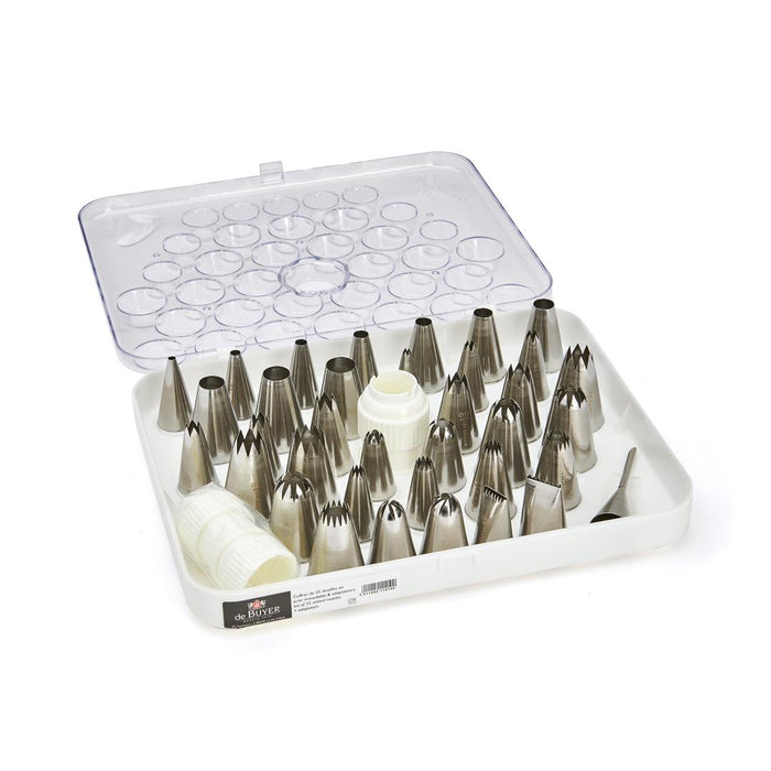 De Buyer Stainless Steel Pastry Nozzles - 35 Piece Set + 2 Adaptors - HAUSwares