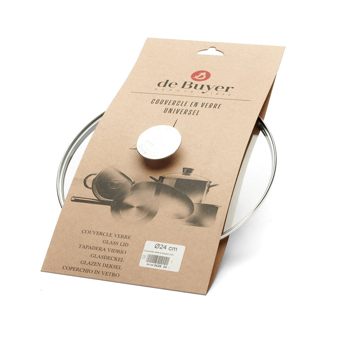 De Buyer 24cm Glass Lid with Stainless Steel Knob