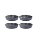 Four De Buyer non stick tartlet showing fluted edges on a white background