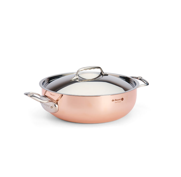 De Buyer Prima Matera 28cm Rounded Saute Pan with Lid | Steel Handle by De Buyer