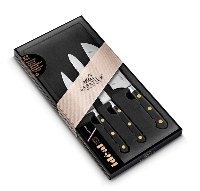 Lion Sabatier Ideal Brass 3pc Set - 10cm Paring/ 13cm Utility and 13cm Mini Santoku