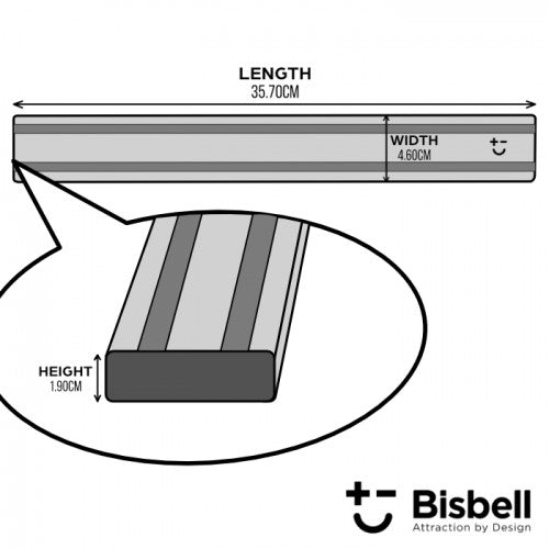 Bisbell Bisichef aluminium magnetic knife rack, close-up of the rack design