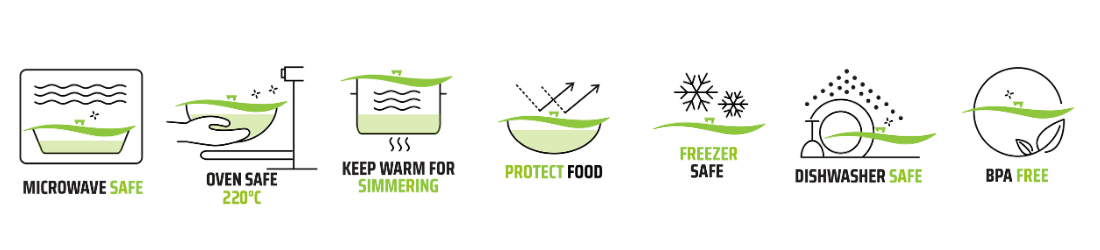 Charles Viancin lids are microwave safe, oven safe to 220 degrees, safe for keeping food warm, protect food, freezer safe, dishwasher safe and BPA free.