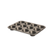Side view of the De Buyer 12-cup muffin tray showing the depth of its individual cavities on a white background.