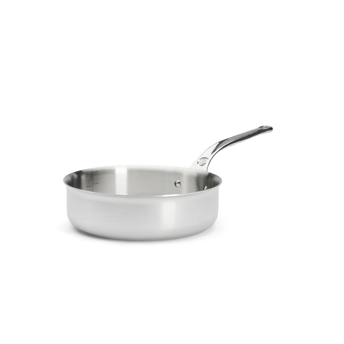 A De Buyer Affinity 24cm stainless steel sauté pan with a long riveted handle.
