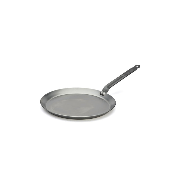 A 30cm De Buyer Carbone Plus carbon steel pancake pan with a riveted handle, on a white background.