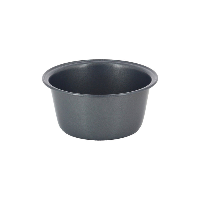 A dark grey non-stick cup cake mould, shown on a white background.