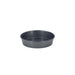 A round dark gray non-stick cake pan with a smooth, matte finish, shown from a direct overhead angle on a solid white background.