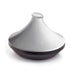 A modern conical tagine pot with a white lid and a dark charcoal-colored base, shown on a clean white background.