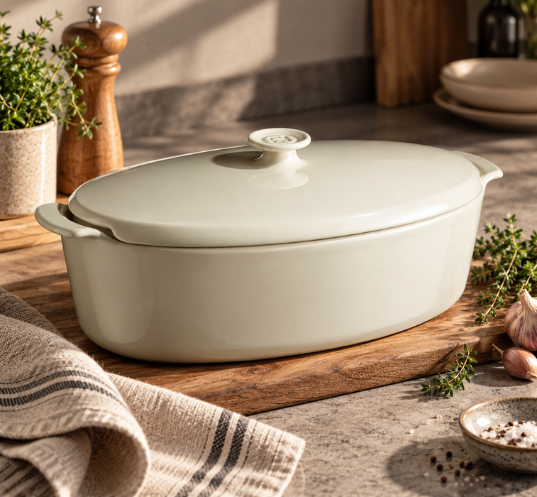 Emile Henry 6L Casserole Dish With Lid in Clay