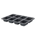 A eight-compartment rectangular baking pan with a dark gray non-stick coating, shown at an angle on a plain white background.