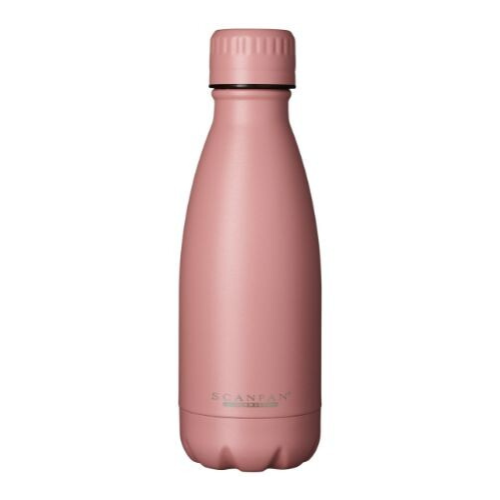 Pink insulated bottle with 'Scanpan' branding on a white background