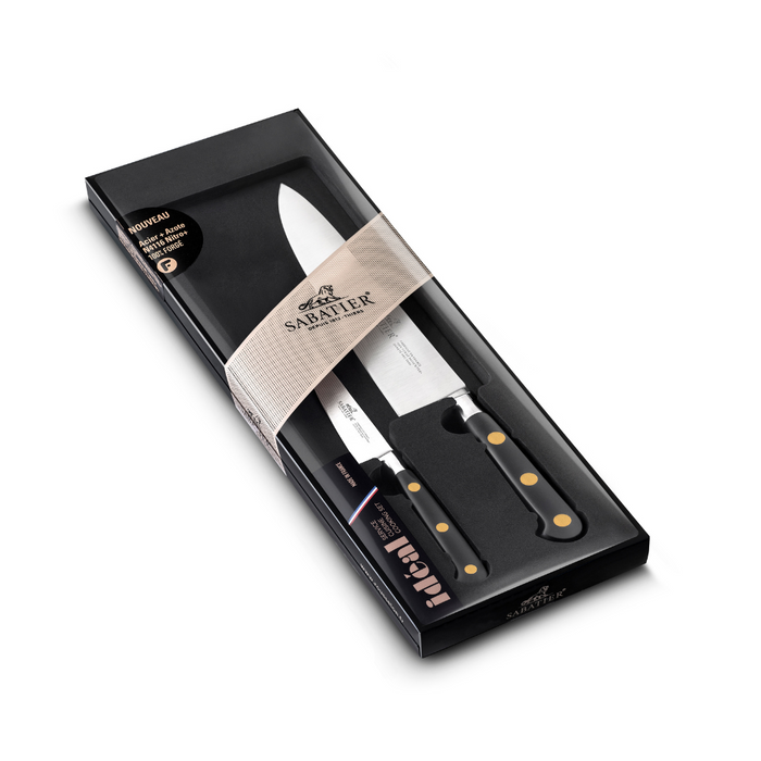 Lion Sabatier 2pc Knife Set - 10cm Pairing Knife & 20cm Chef Knife - Ideal Brass