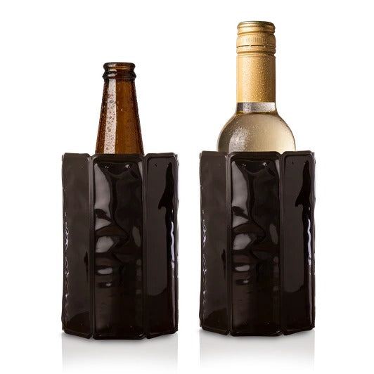 Vacu Vin Active Mini Wine Cooler Black shown cooling wine bottle and beer bottle