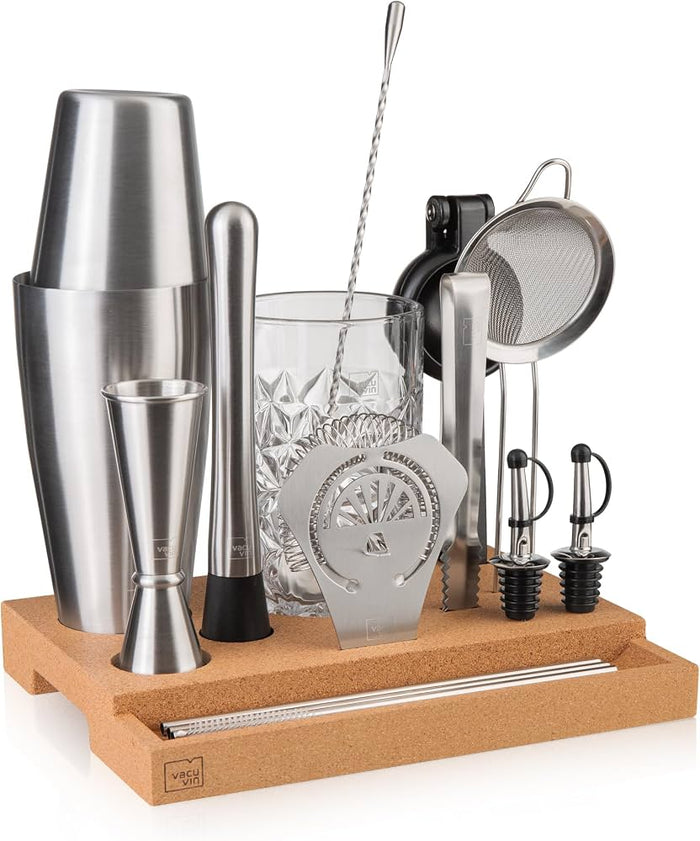 Vacu Vin Bar in a Box 16pc Cocktail Set with wooden stand and cocktail tools
