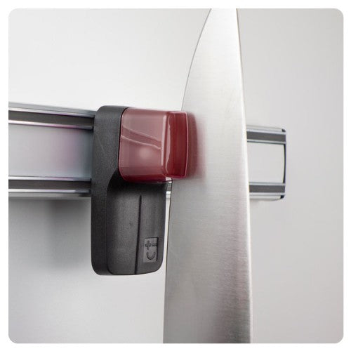 Bisbell Magnetic Knife Rack Sharpener showing the ceramic pull-through sharpening mechanism