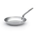 A silver De Buyer Mineral B carbon steel frying pan with a single handle.