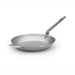 A silver-colored De Buyer Mineral B carbon steel frying pan with a long handle, isolated on a white background.