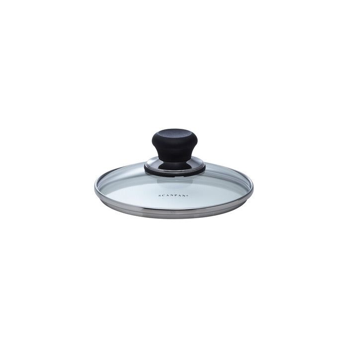 Scanpan Classic 16cm glass lid with black knob and stainless steel rim