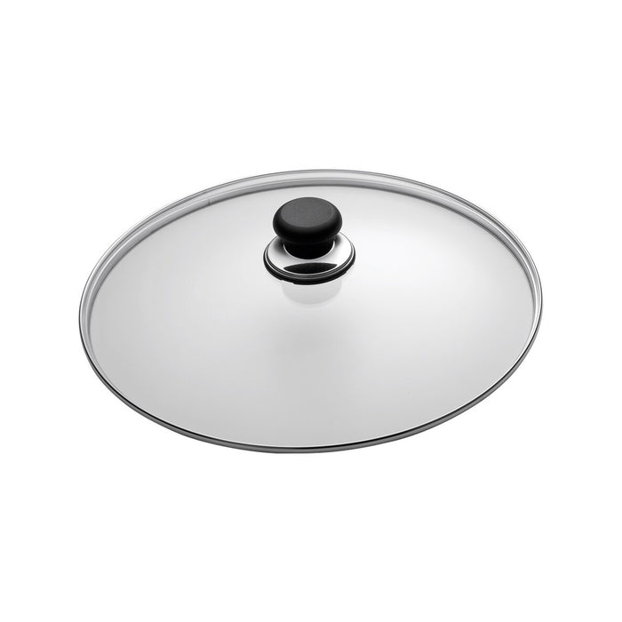 Scanpan Classic 26cm glass lid with black knob and stainless steel rim