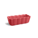 A rectangular scalloped ceramic baking pan in a glossy coral pink color, shown on a clean white background with a soft shadow.