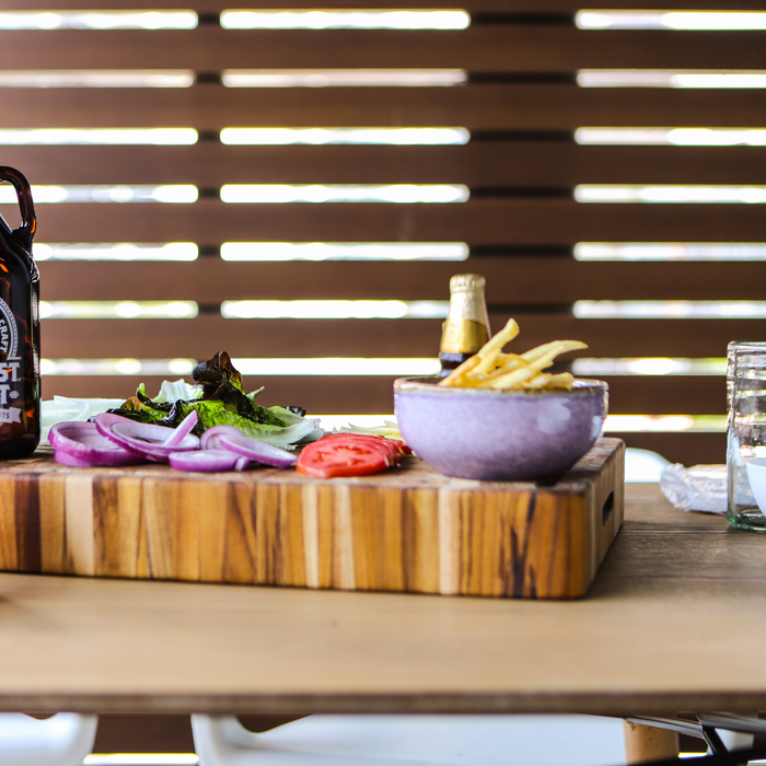 TeakHaus Butcher Block Carving & Chopping Board in use