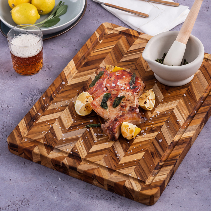 TeakHaus Herringbone Heavy Duty Chopping Board Medium in use