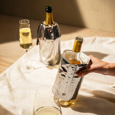 Vacu Vin 2pc Active Wine and Champagne Cooler Set Silver in use
